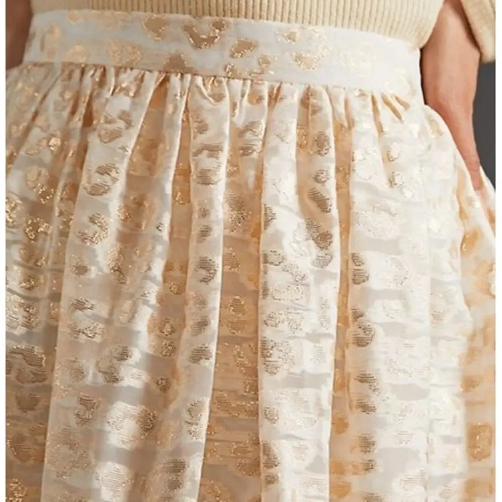 Anthropologie Pankaj & Nidhi Burnout Shimmer Maxi Skirt Size XL NWT Gold Ivory